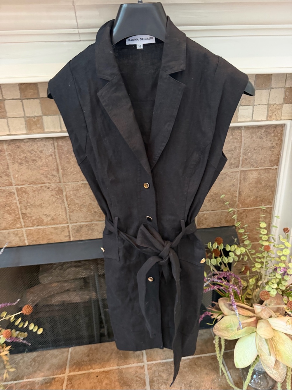 NEW KARINA GRIMALDI airim dress in black 100% linen sz M